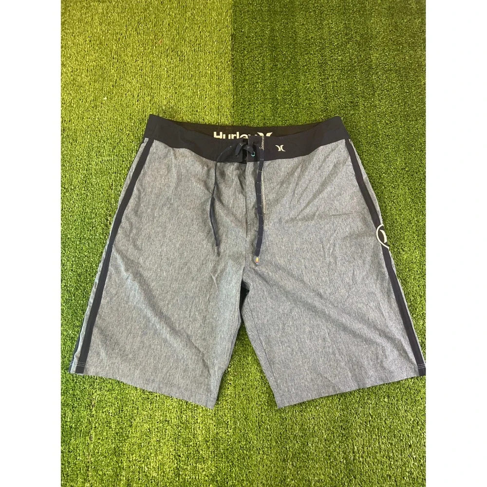 Hurley Phantom‎ Mens Board Shorts Size 36 Light Blue Navy Stripe Swim Trunks